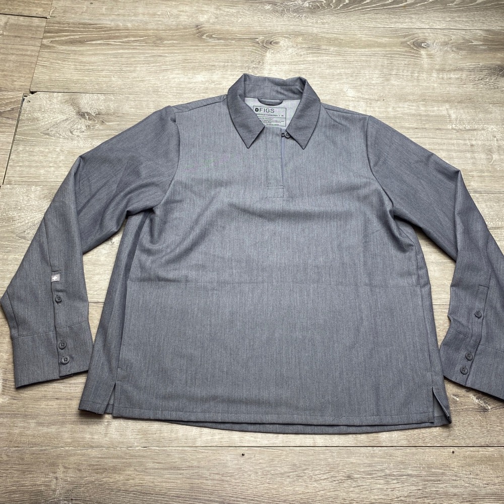 FIGS Technical Collection Scrub Top Women Medium Gray Long Sleeve W21SW1056